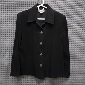 VTG Black Button Jacket Top Sm Briggs Shacket Lightweight Shoulder Pads 80s 90s